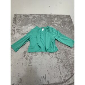 Vicki Wayne Blouse Top Open Women's Size Large Green Long Sleeve Polyester Blend